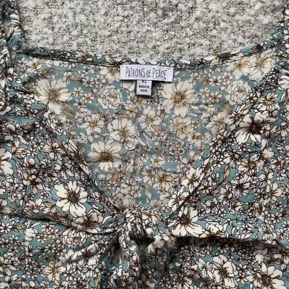 Floral Peasant Crop Top | Smocked Puff Sleeve Cottagecore Blouse XL - Picture 2 of 5